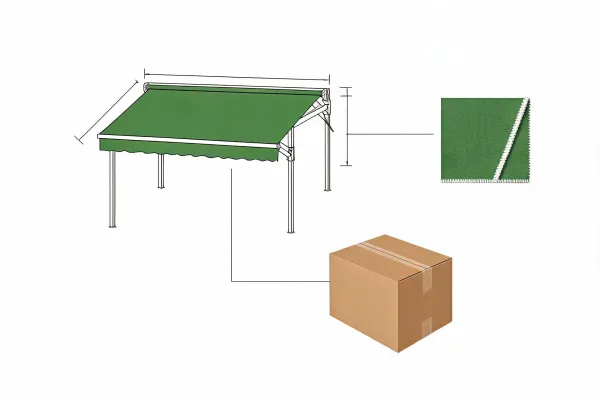 Illustration of an awning requirement moving from buyer brief to supplier questions